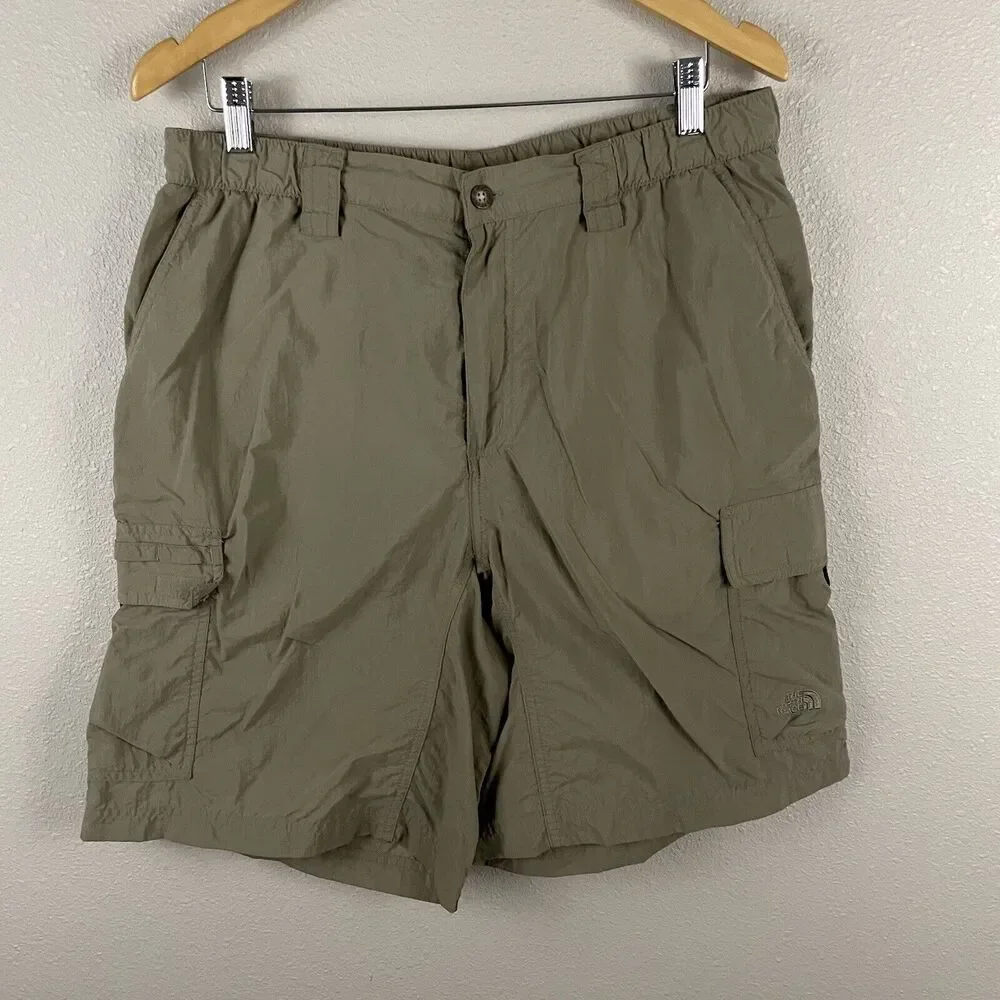 The North Face Mens L Tan Beige Khaki 100% Nylon Cargo Short Hiking Gorp